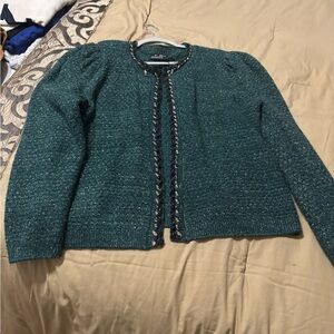 Express Lurex Chain Metallic Emerald Green Sweater CardiganDetail